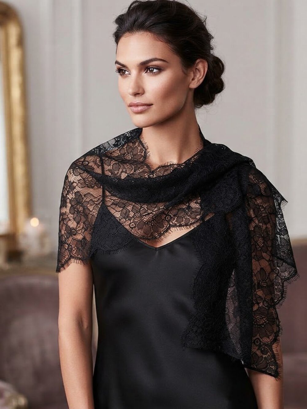Victoria's Secret Gorgeous Black Lace Scarf Wrap